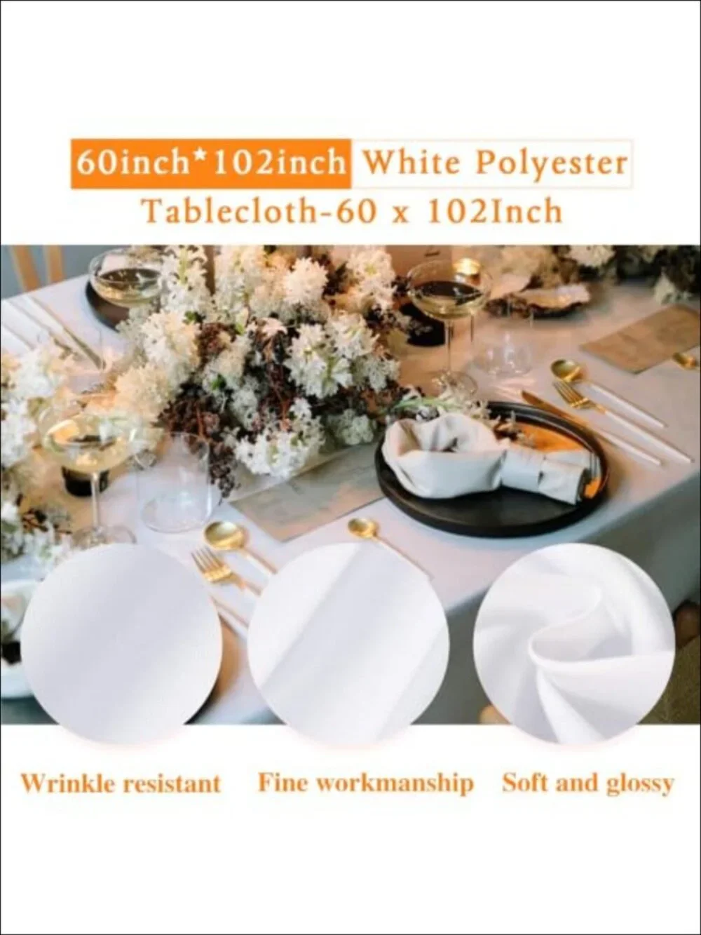 10 Pack Polyester Tablecloths 60x102 Rectangular for 6FT Tables Party Dining